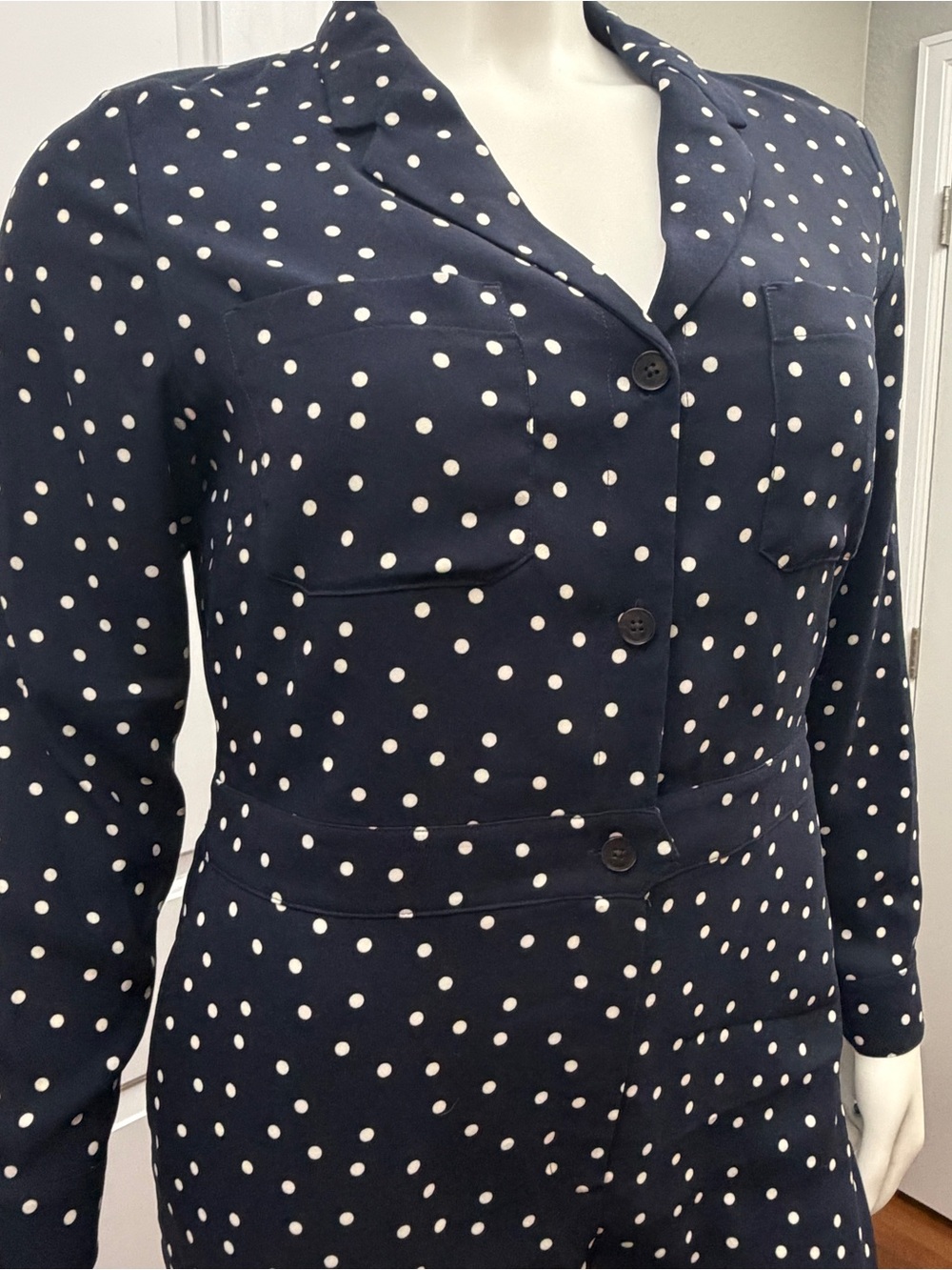Boden Navy Polka Dot Jumpsuit with White Dots - Size 14